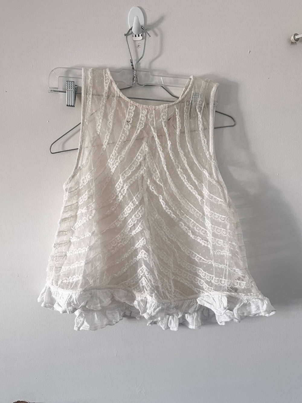 Free People Ivory Lace Ruffle Hem Camisole